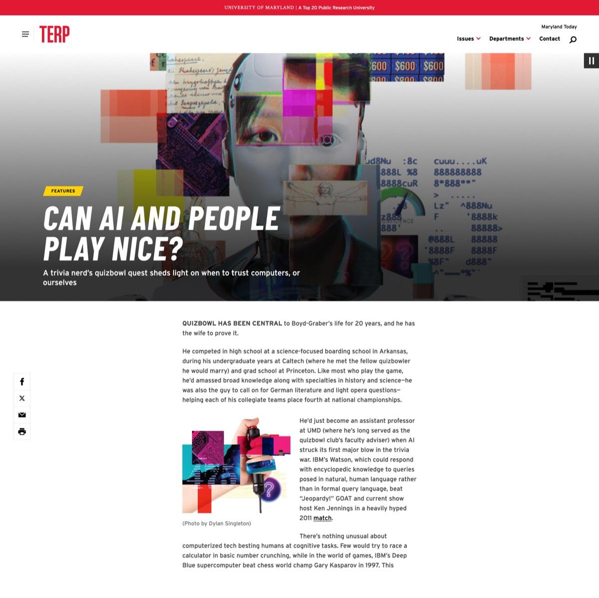 AI at UMD page headed Can AI and people play nice?