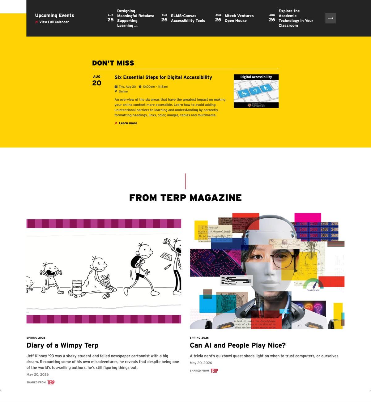 Maryland Today news page with feature stories.